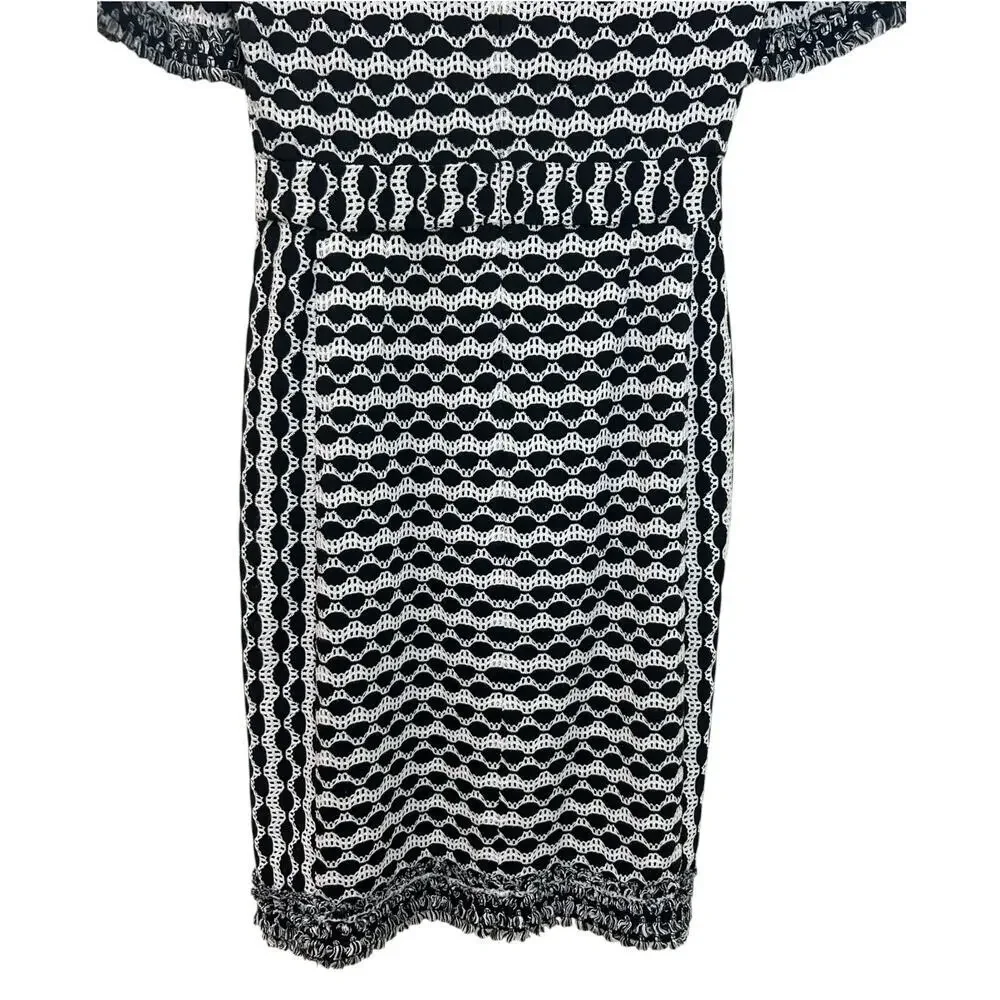 Tory Burch Paulina' Knit Dress, Kate Middleton A-Line Fringe Black/White Medium